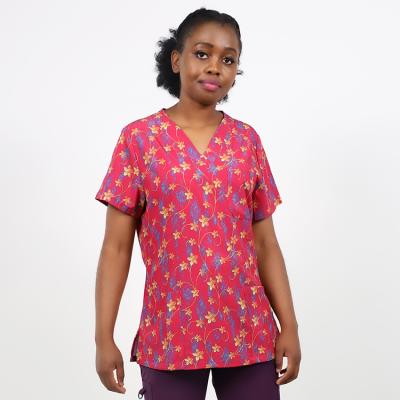 中国 good quality printed Anti-wrinkle fuyi group nurse scrubs sets women hospital medical uniforms with short sleeves 販売のため