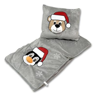 China Bear 2 in 1 Blanket  with Christmas Toy Embroidery Bear Penguin Fleece Flannel Blanket for sale