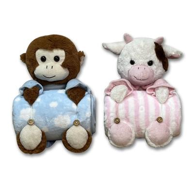 China Monkey Soft Plush Animal Stuffed Toy Monkey Cow with Flannel Fleece Blanket for sale