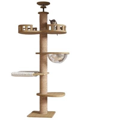 China Sustainable Modern Cat Ceiling Tree Tower Large Cats Condo Tree Play Furniture Scratcher Cat Climbing Frame Tree for sale