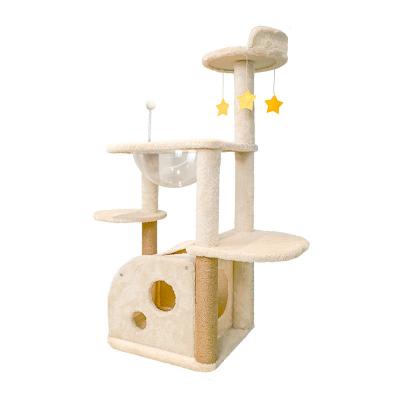 China Sustainable Multi-level cat tree tower cat tree large luxury wholesale fashion beige cat tree for sale