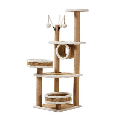 China Stocked China Made pet products cat tree large wooden scratch climbing fashion luxury sisal furniture tower for sale