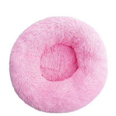 China Travel New Style Pet Bed Round Plush Warm House Soft Long Plush Bed For Dogs Cats Nest 2 In 1 Cat Bed for sale