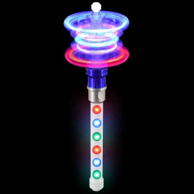 China Original Factory Plastic Birthday Party Supplies Led Windmill Spinner Snowlight Plastic Flashing Light Up Christmas Snowflake Stick Magic Wand for sale