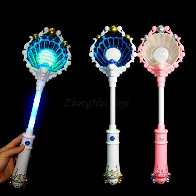 China Shell Girl Princess Mermaid Spinning Light Plastic Warm Flashing Led Magic Wand for sale