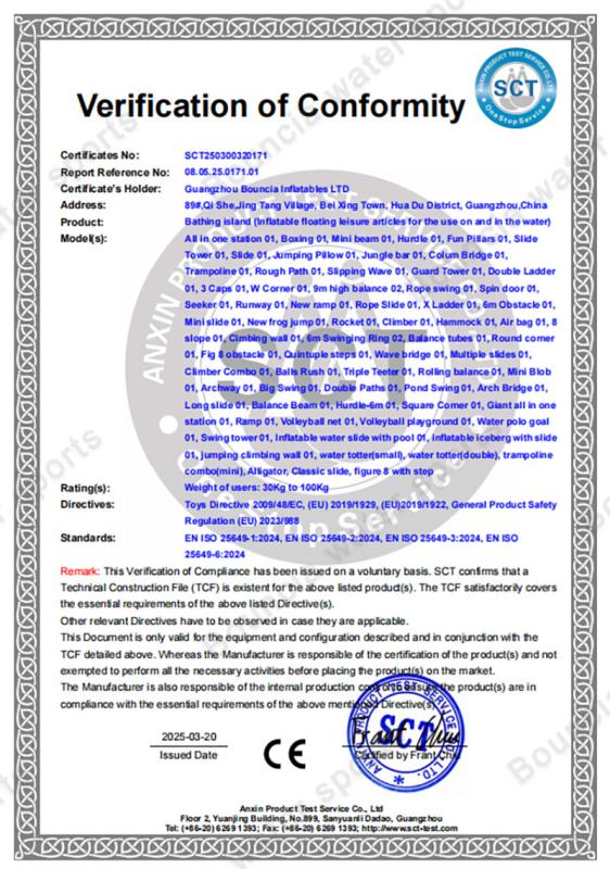 CE Certificate - Guangzhou Bouncia Inflatables Factory