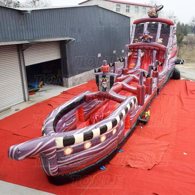 China Party/Outdoor/Indoor Giant Inflatable Pirate Ship Water Slide For Adult And Kids Double Lane Inflatable Slides Big Inflatable Pirate Ship Slide for sale