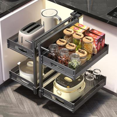 China Translation Viable Wide Open Corner Cabinets Kitchen Beast Craft Small Magic Pot All Aluminum Alloy Pull Basket for sale