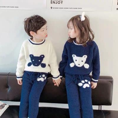 China 3D Bear Pattern Breathable Fleece Kids Sleepwear Cute Warm Pajamas Sets Soft Comfortable Long Sleeves Ready To Ship for sale