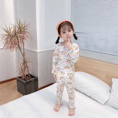 China Autumn sale cute girls cotton rainbow flying cloud print pattern breathable 100% pajamas sets bright color cheerful kids sleepwear for sale