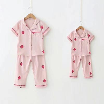 China Breathable 100% Cotton Pajamas For Women Set Kids Summer Clothes Girls Sleepwear Mother And Daughter Pajama Matching Outfits for sale