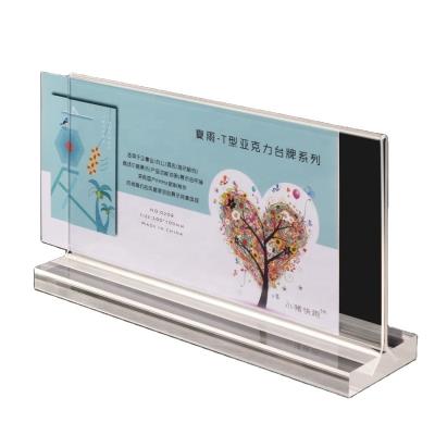 China Eco - Friendly A6 Clear Sliding Acrylic Table Tent Custom Plastic Sign Holder Stand for sale