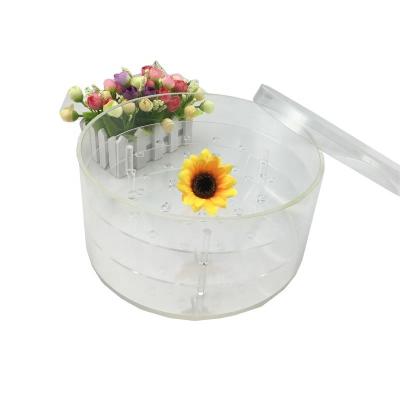 China Eco - Friendly Round Acrylic Flower Box With Clear Lid 7 Holes Packing Box Wholesale for sale