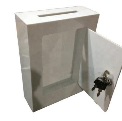 China Eco - Friendly White Acrylic Idea Box Plastic Donation Case With Lock Wholesale for sale