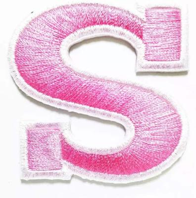 China Viable custom pink 3d alphabet embroidery patch fashionable factory patch for apparel embroidery patch for sale