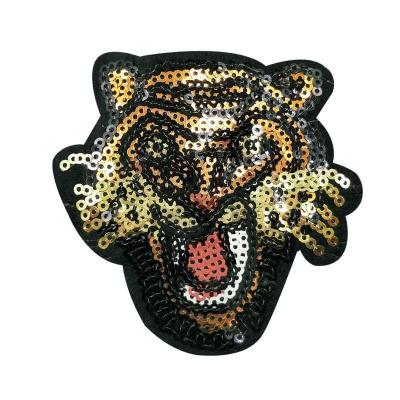 China Best Price Viable High Quality Custom Animal Sequins Embroidered Patch Tiger Patch For Apparel Embroidery Patch for sale