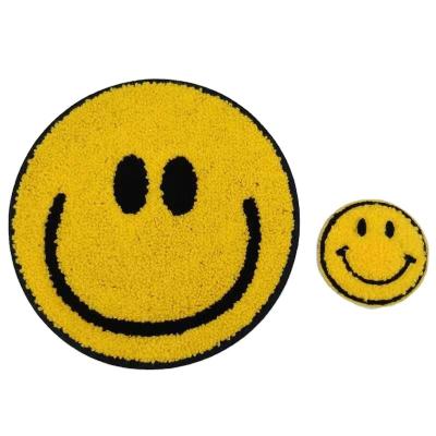 China Smile Face Chenille Towel Embroidery Patch Badge Patch Clothing Embroidery Patch 2021 Custom Viable Factory Design New New for sale