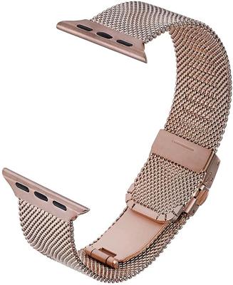 China Milanese Silver Watch Bands Stainless Steel Mesh Strap Folding Buckle Replacement Watch Bands For Apple Watch Se 7 6 5 4 3 2 1 for sale