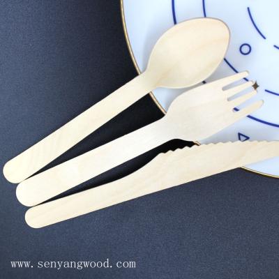 China Customized Bamboo Wooden Fork Spoon Knife Set Eco-friendly Popular Disposable for sale