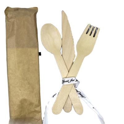 China Disposable wooden spoon wooden fork wooden knife with a napkin for sale