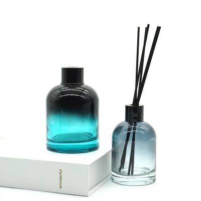 China 100ml 150ml 200ml Cosmetic Luxury Black Gradient Blue Perfume Reed Glass Diffuser Bottle for sale