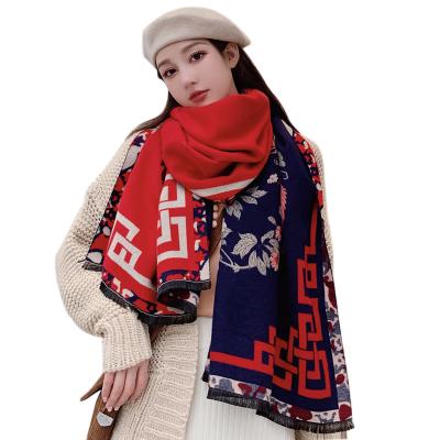 China Autumn And Winter European American Winter Scarf Thick Woolen Shawl Lady Elegant Keep Warm Cape And Wraps for sale