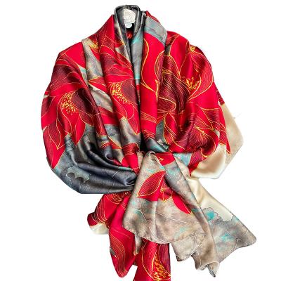 China Wholesale High Quality Unique Luxury Floral Printing Striped Pattern Latest Scarf Woman Scarves Silk Scarfs for sale