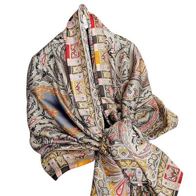 China New Style Scarf Women's Fashion Striped Wholesale Silk Main Pattern Long Lightweight Satin Printed Scarf for sale