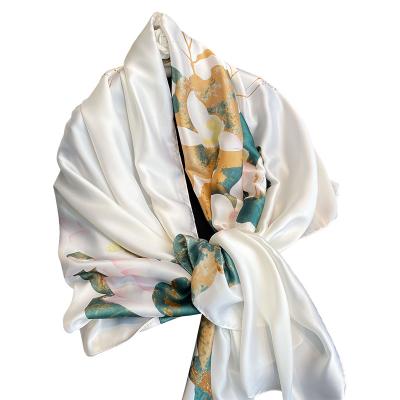 China Designer Luxury Striped Women's Silk Scarf Shawl Floral Silk Scarf Echarpe For Women for sale