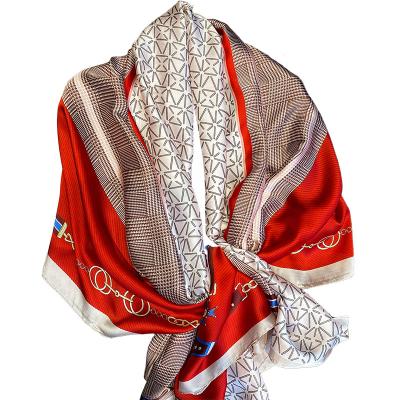 China Striped Soft Silk Scarf For Women Luxury Brand Pashmina Shawl Female Summer Vacation Beach Floral Scarf for sale