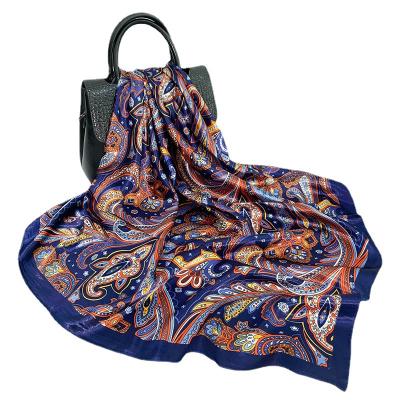 China Square Scarf Printing New Fashion Buckle 90x90 Square Satin Chain Leather Scarf Printing Silk Scarf for sale