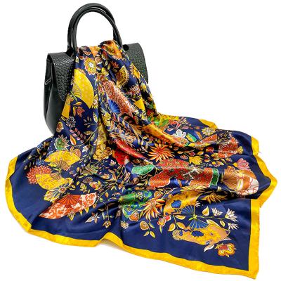 China Newly Printing Fashion Gril Silk Scarf Women Small Office Hair Band Foulard Square Hand Scarf for sale