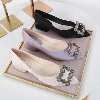 China Other Hot Selling High Quality Size 43 High Heel Women's Shoe Elegant Low Toe Rhinestone Buckle Pointed Toe Wedding Shoes For Party for sale