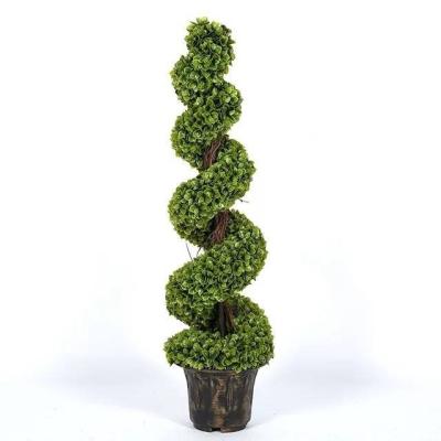 China Potted Topiary Tree 150cm Spiral Boxwood Tree Plant Contemporary Artificial Green Spiral Boxwood Topiary for sale