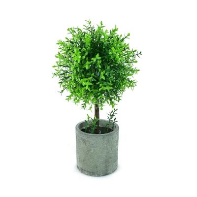 China Artificial Indoor Farmhouse Plant Fake Greenery Home Minimalist Boxwood Ball In Gray Pulp Pot for sale