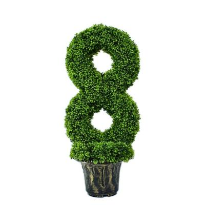 China Contemporary Wholesale Artificial Grass Boxwood Double Spiral Topiary Tree For Garden Ornaments Decor for sale