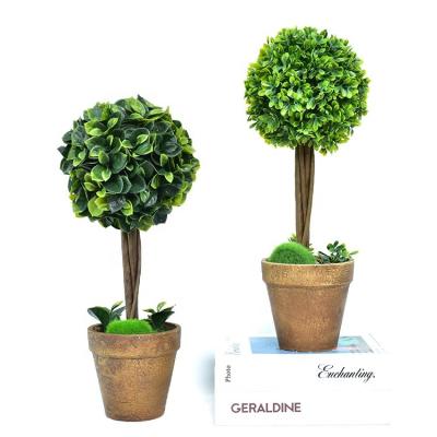 China Small Boxwood Ball Plants Minimalist Artificial Potted Faux Topiary Natural Bonsai Tree For Sale for sale