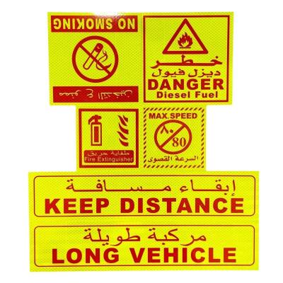 China Danger Long Vehicle Speed Limited Saudi Arabic Reflective Sticker For Truck Trailer zu verkaufen