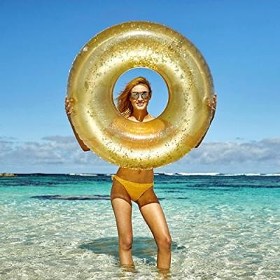 China Glitter Gold 100kg Blown Up Ring Piscina anillo de baño transparente inflable para adultos en venta