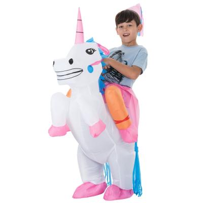 China Adults Child Plastic Inflatable Toys Unicorn Rider Costumes For Christmas for sale