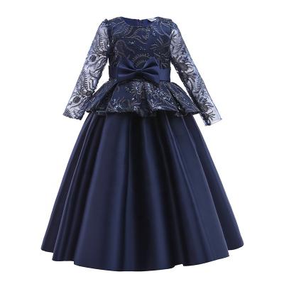 China High Quality Long Sleeve Lace Long Sleeve Dress Girls Wear Gorgeous Long Dress For Party Embroidered Dress for sale