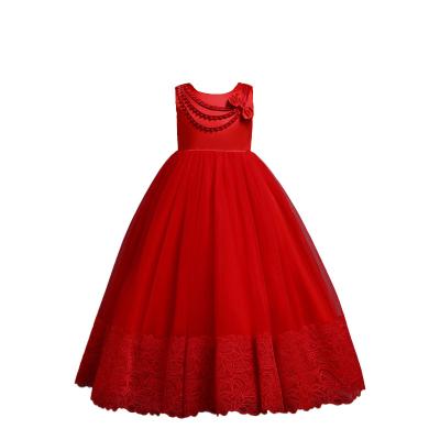 China Anti-wrinkle border dress for girls long bow princess dress kids piano birthday dress for sale