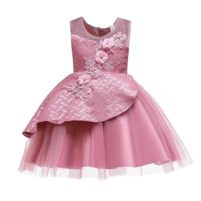 China Wholesale 2164 Girls' Dress Girls' Dress Anti-static Floral Embellished Pompadour Style Lace Headdress Skirt Princess Dress for sale