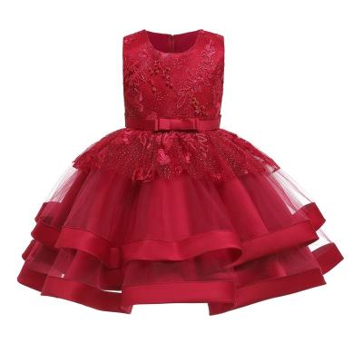 China 2039 Pretty Beaded Workmanship Beaded Girl's Birthday Party Dress Skirt Lace Satin Performance Dress Anti-Static for sale