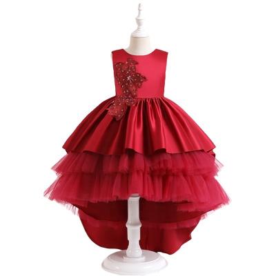 China Christmas flower dress A 2105 handmade beaded dress anti-static multi-layer gauze skirt dress with a tow tail for sale