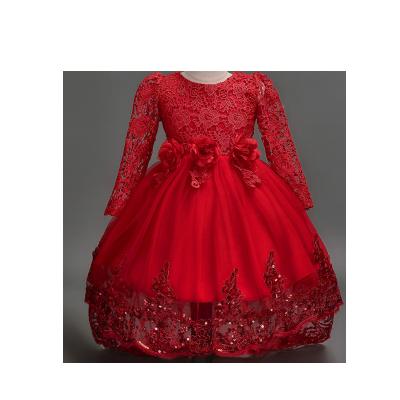 China Anti-static the latest dress for girls children's long-sleeved dress edge sequined costume 1351 for sale