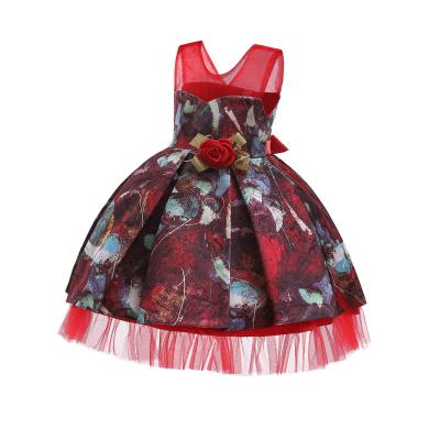 China 2019 new arrival anti-static sleeveless multi-level printed fluffy children like flowers for girls dresses for sale