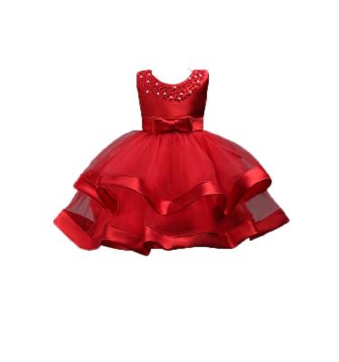 China Dresses Party Cheap Princess Frocks Children's Stain Goods And Girl's Princess Handmade Beaded Sheer Dress A01 for sale