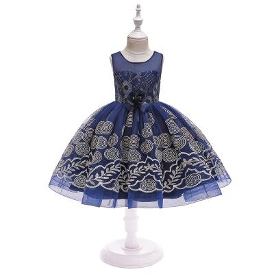 China Breathable Girl's Princess Blue Computer-Embroidered Dress Flowers Dress Host Performance A16 for sale