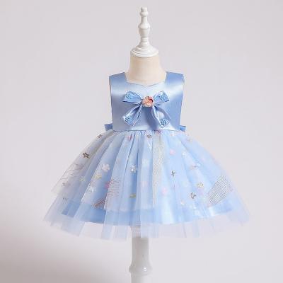 China New Style Anti-wrinkle Girls Dresses Sweet Blue 3d Fall Bowknot Girls Dresses for sale